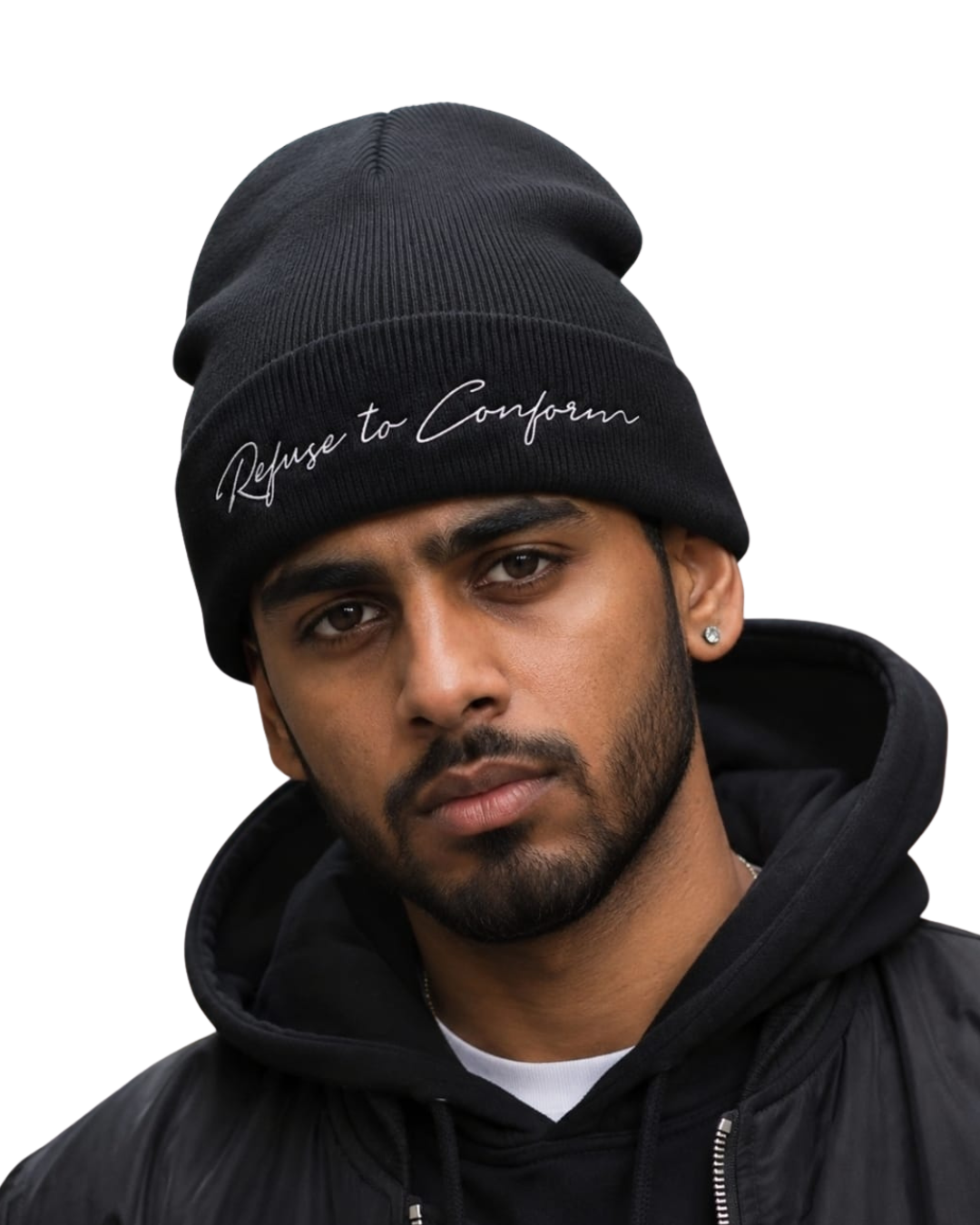 BLACK EMROIDERED SIGNATURE BEANIE