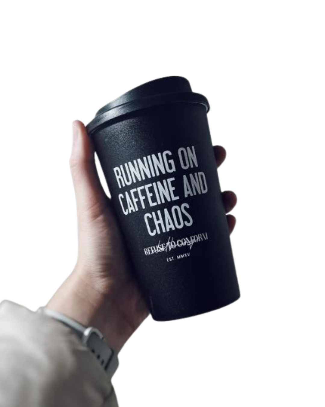CAFFEINE AND CHAOS TRAVEL MUG