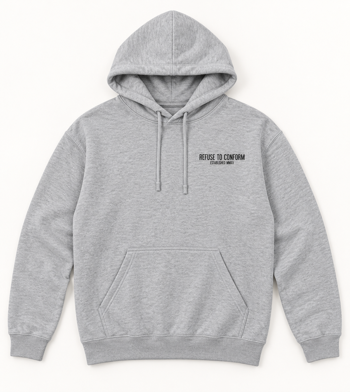 Grey lightweight Caffeine and Chaos hoodie, front