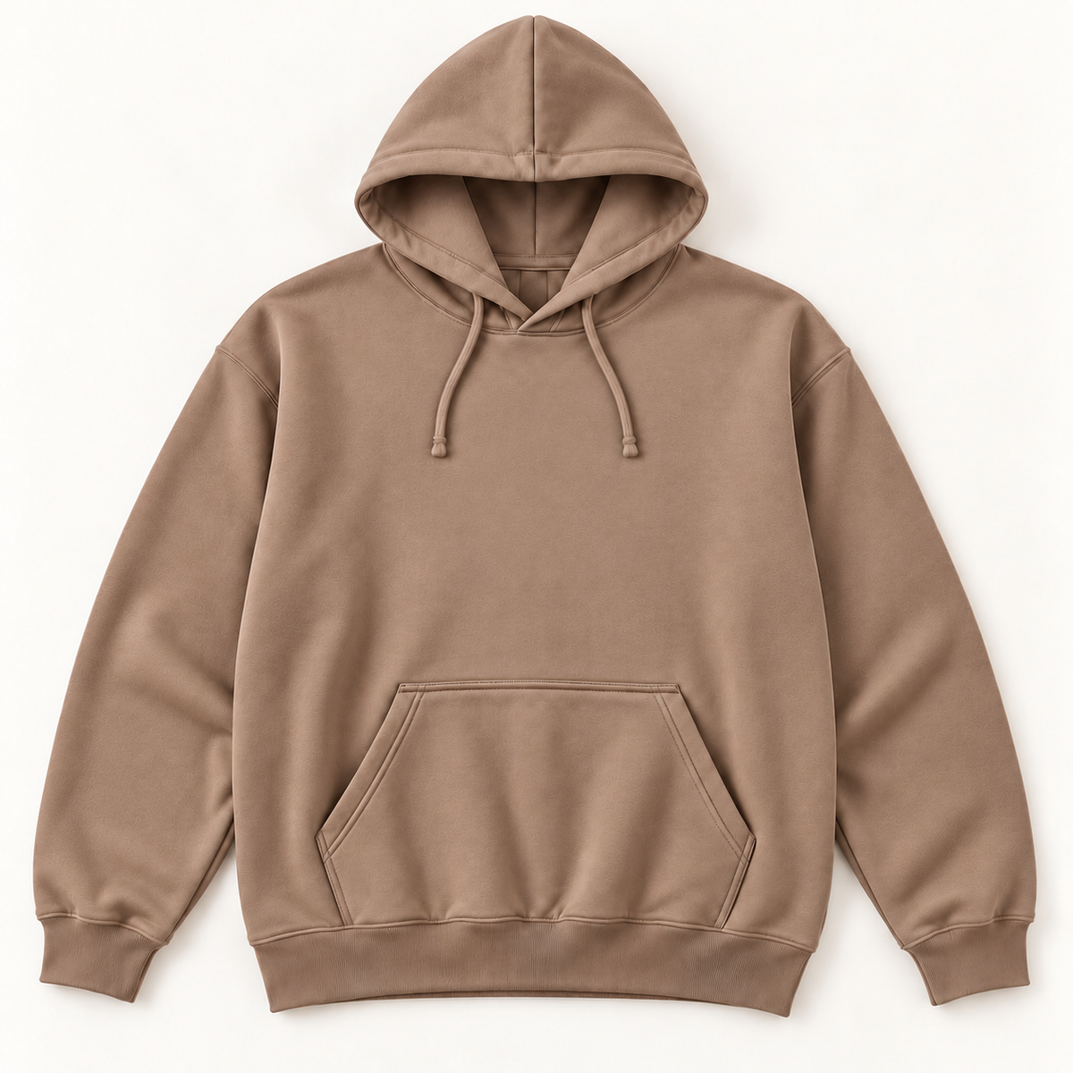 Too Many Thoughts lightweight hoodie in taupe, front view
