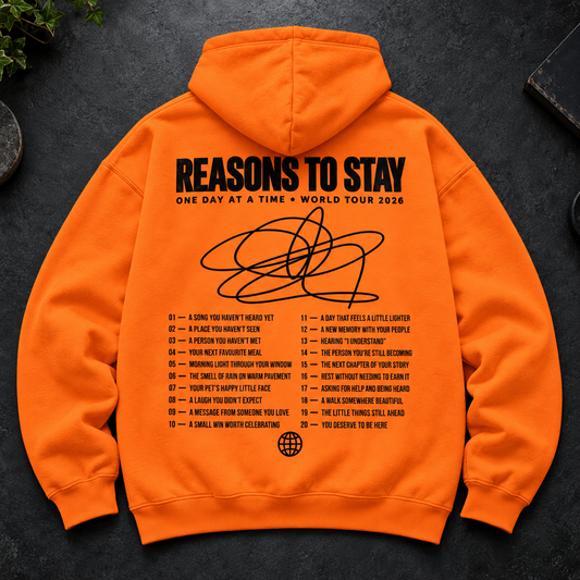 Bright orange hoodie with black back print