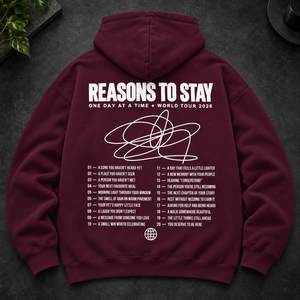 Maroon hoodie with white back print