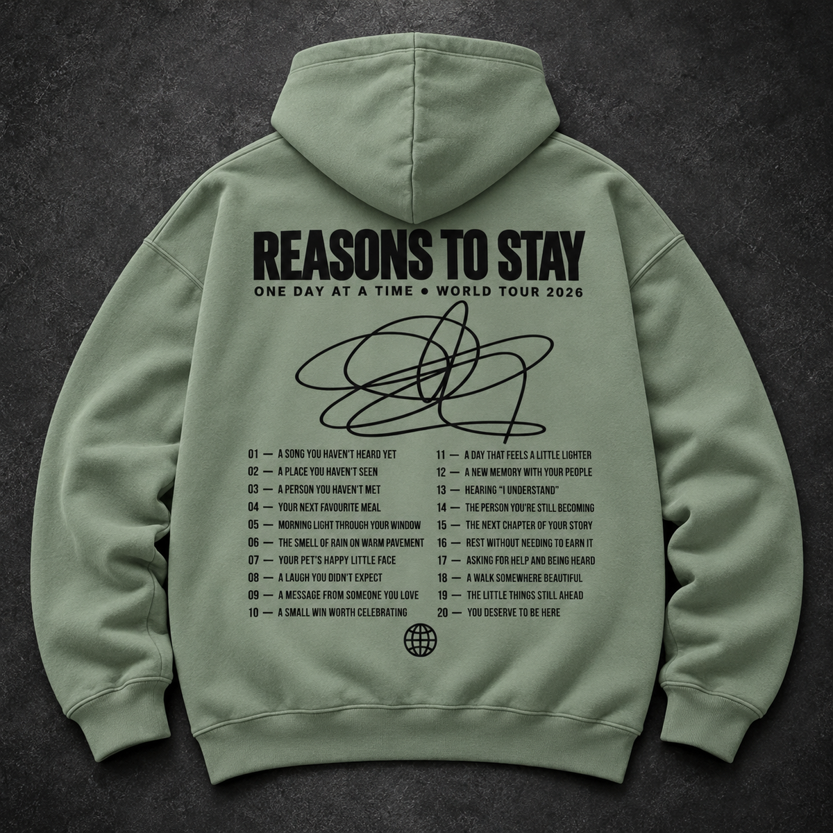 Sage hoodie with black back print