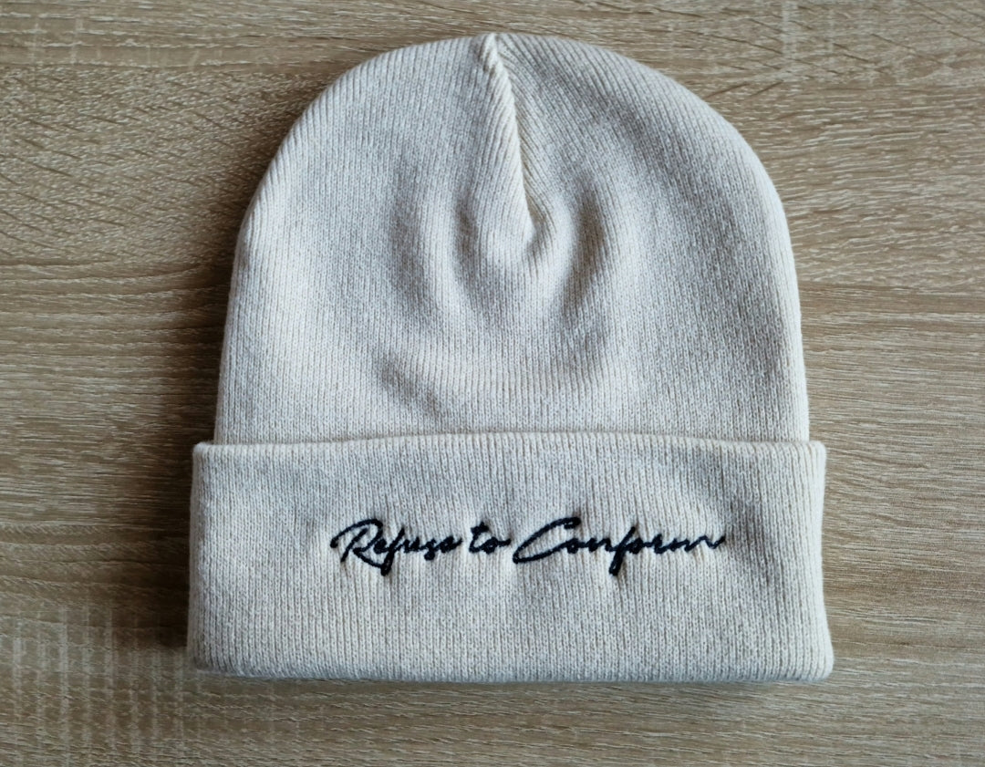 SAND EMBROIDERED SIGNATURE BEANIE