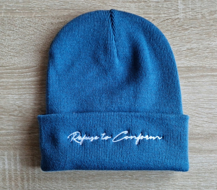 AIRFORCE BLUE EMBROIDERED SIGNATURE BEANIE