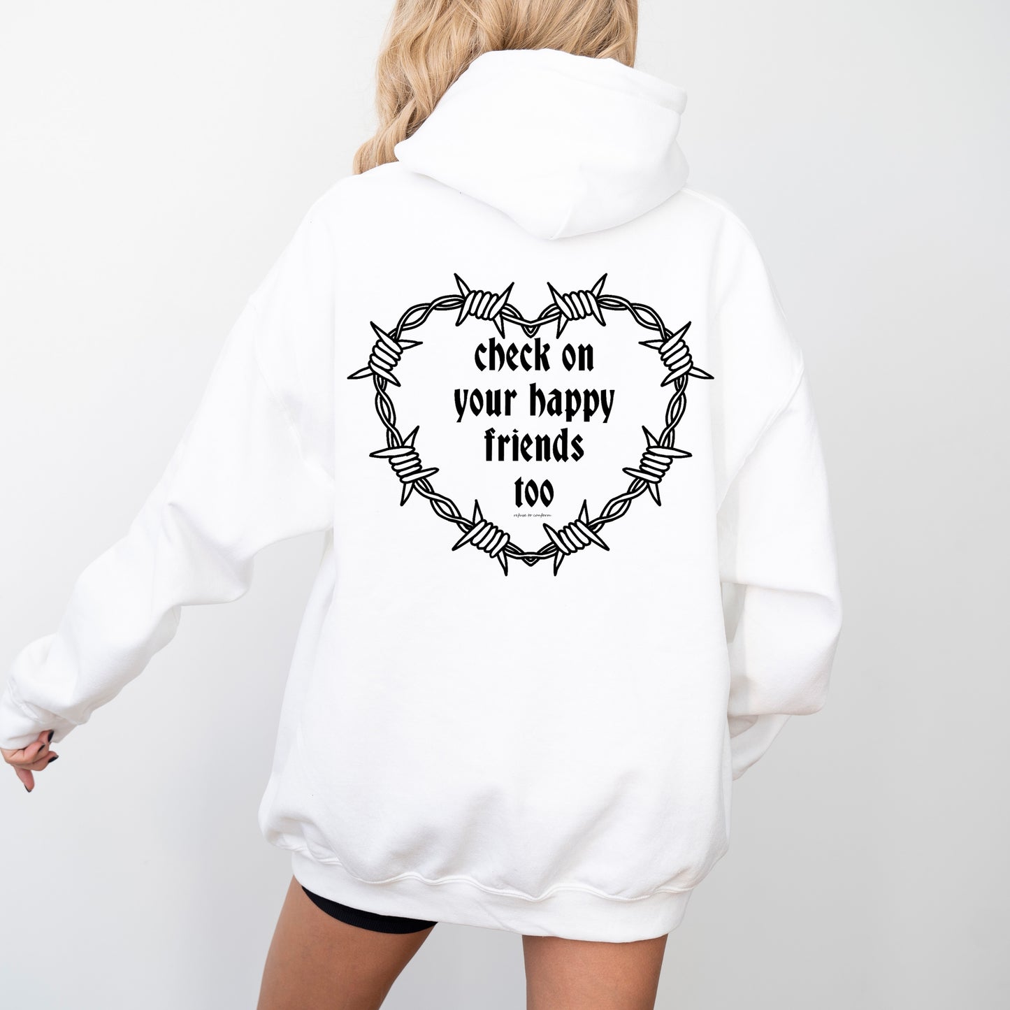 WHITE CHECK ON YOUR HAPPY FRIENDS TOO ULTRA-HEAVY HOODIE