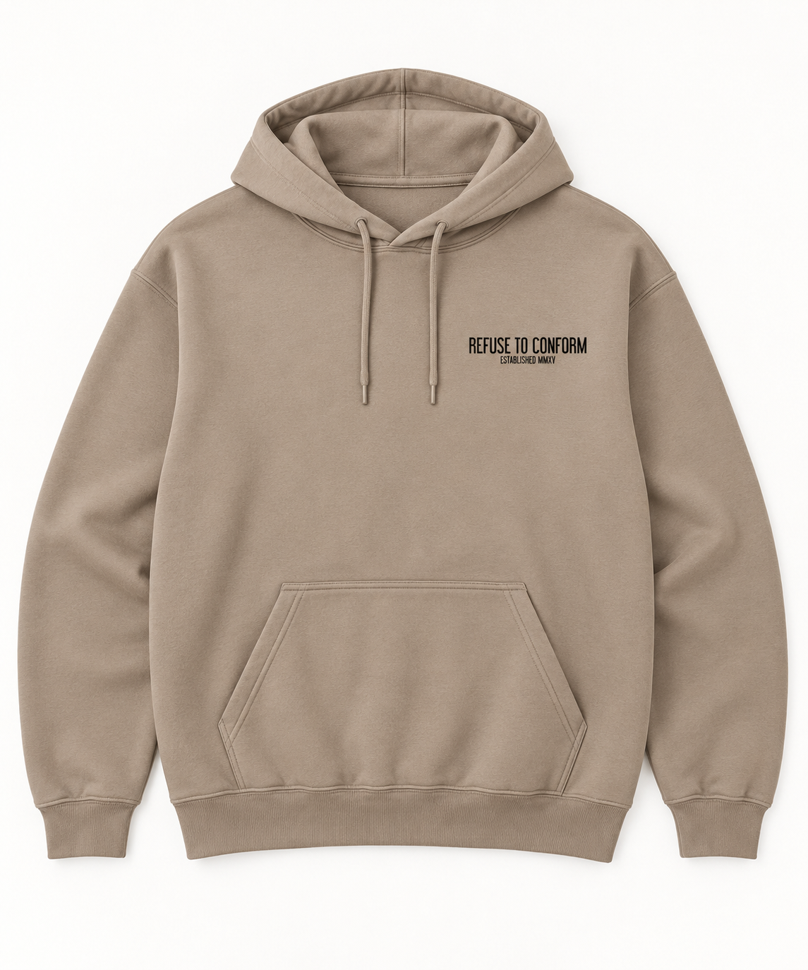 Taupe lightweight Caffeine and Chaos hoodie, back
