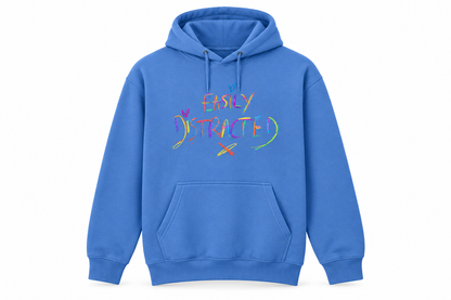 Lightweight Easily Distracted hoodie in blue, front mockup