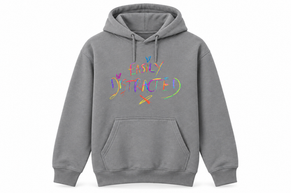 Lightweight Easily Distracted hoodie in grey, front mockup