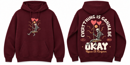 Lightweight Everything Is Gonna Be Okay hoodie in maroon, front and back mockup