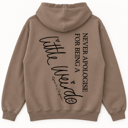 Little Weirdo lightweight hoodie in taupe, back view