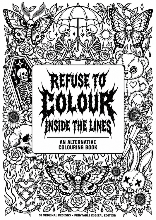 REFUSE TO COLOUR INSIDE THE LINES alternative digital colouring book cover