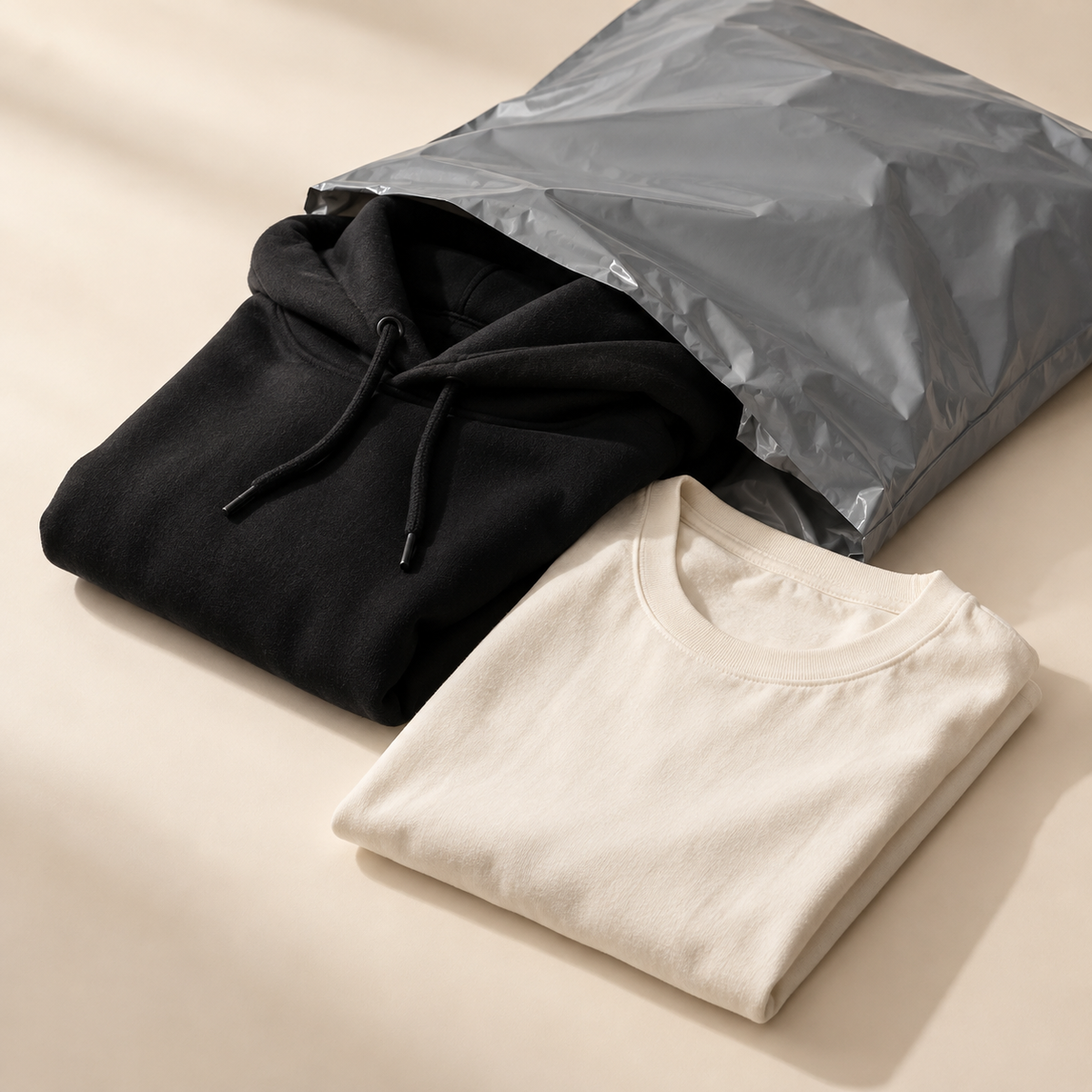 RTC Comfort Club mailing bag and garments, showing a small business order ready to send