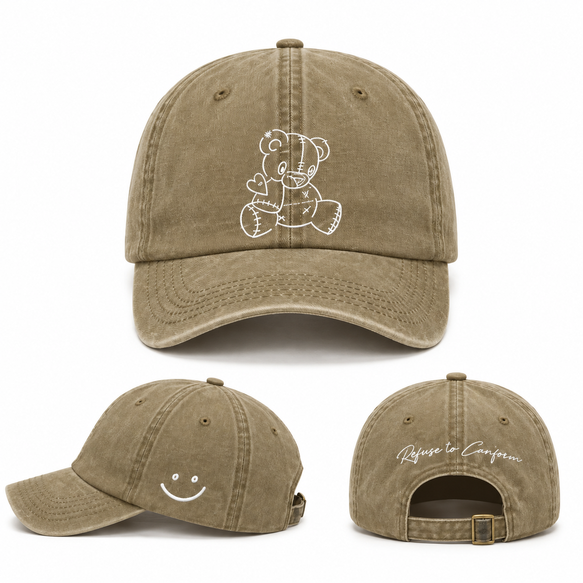 Teddy Embroidered Dad Hat in Vintage Khaki