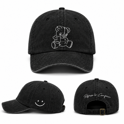 Teddy Embroidered Dad Hat in Washed Black