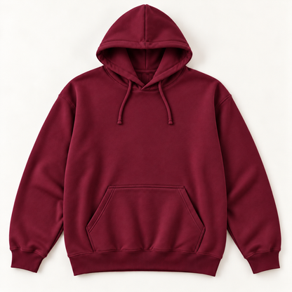 Too Many Thoughts lightweight hoodie in maroon, front view